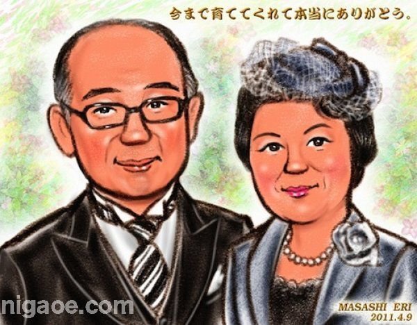 画像4: ご両親の似顔絵 パステルタッチコミック 手直し無料 (4)