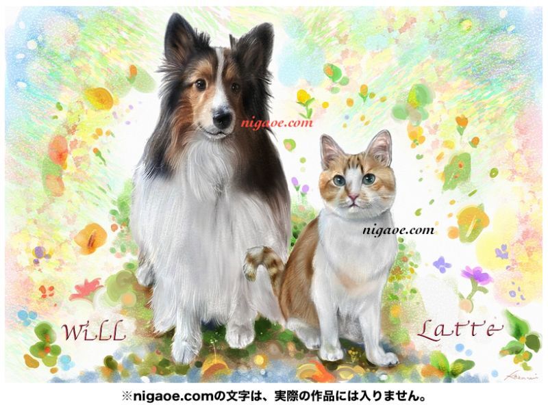 ペット似顔絵(猫とシェルティー