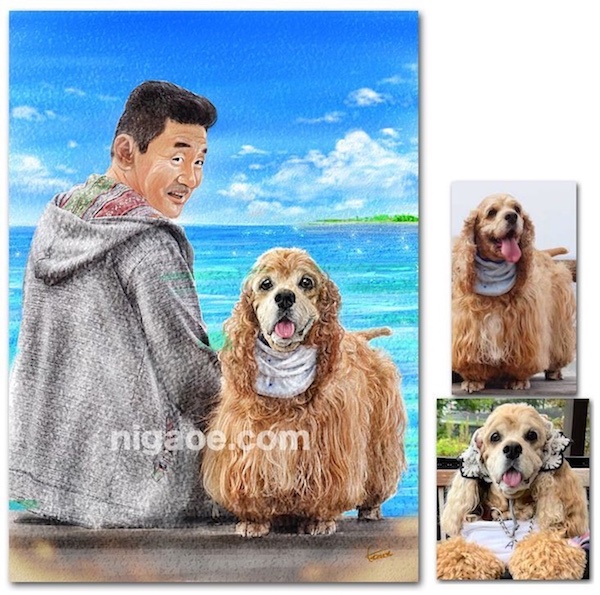 犬と人物の似顔絵
