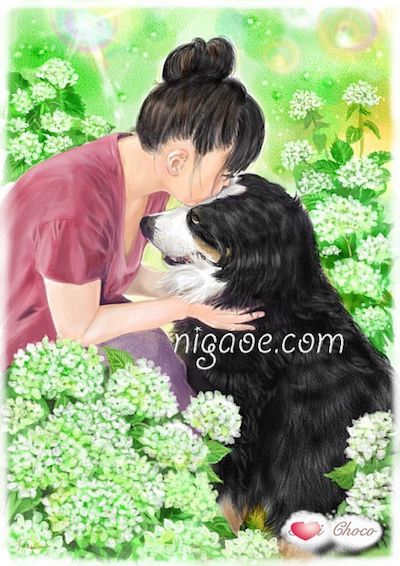 犬と人物の似顔絵